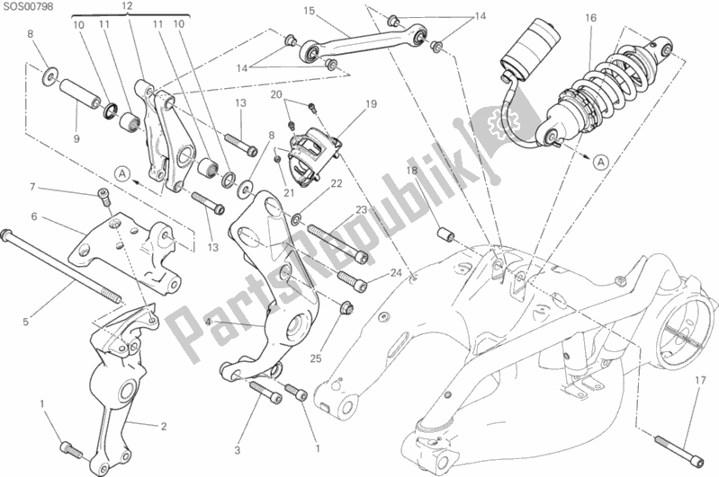 All parts for the Rear Shock Absorber of the Ducati Diavel Xdiavel S Thailand 1260 2016